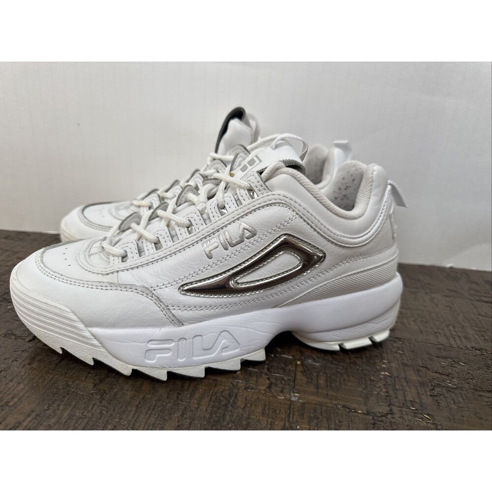 Fila Disruptor II Premium sneakers in white Woman’s Size 10 Silver Leather